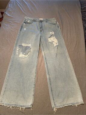 Dear John Distressed Light Blue Denim Jeans with Branded Button